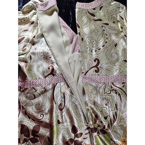 Yves Cossette Depeche Mode Silk Floral Green Brown Dress SZ 18W - Picture 7 of 8